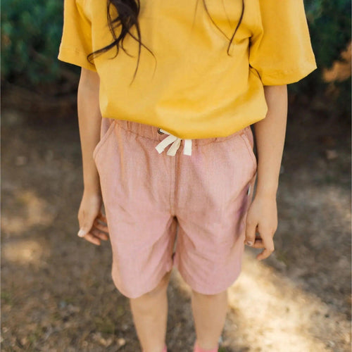 Organic Cotton Chambray Shorts - Orange