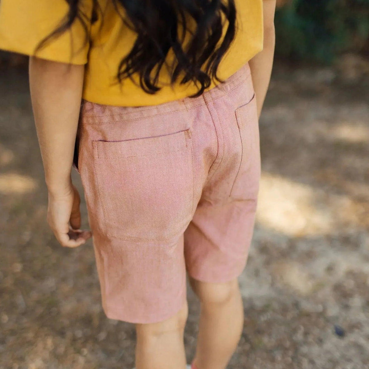 Organic Cotton Chambray Shorts - Orange
