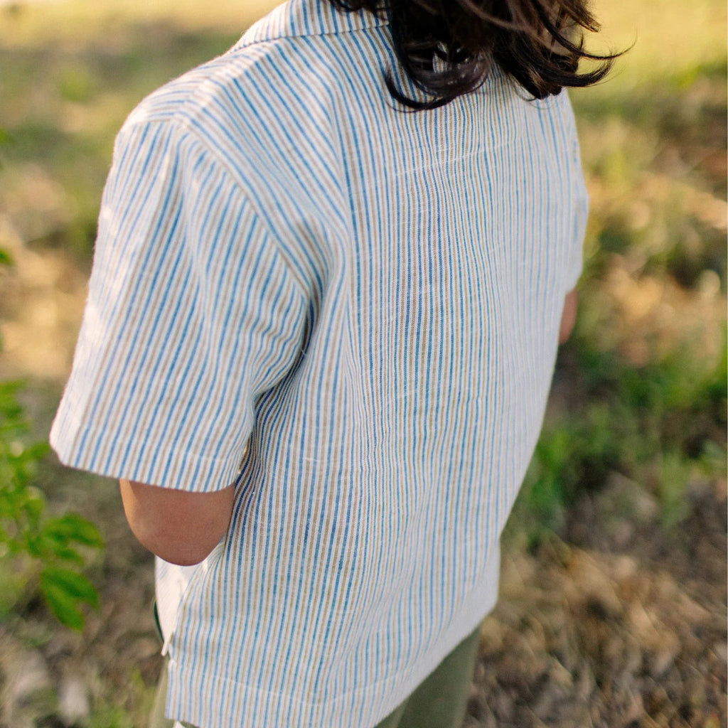 Cotton Linen Camp Shirt - Driftwood Stripe