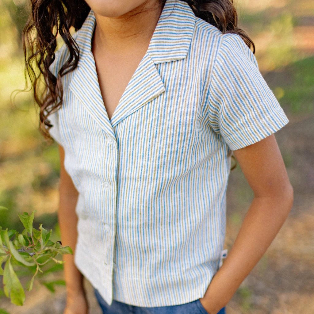 Cotton Linen Camp Shirt - Driftwood Stripe