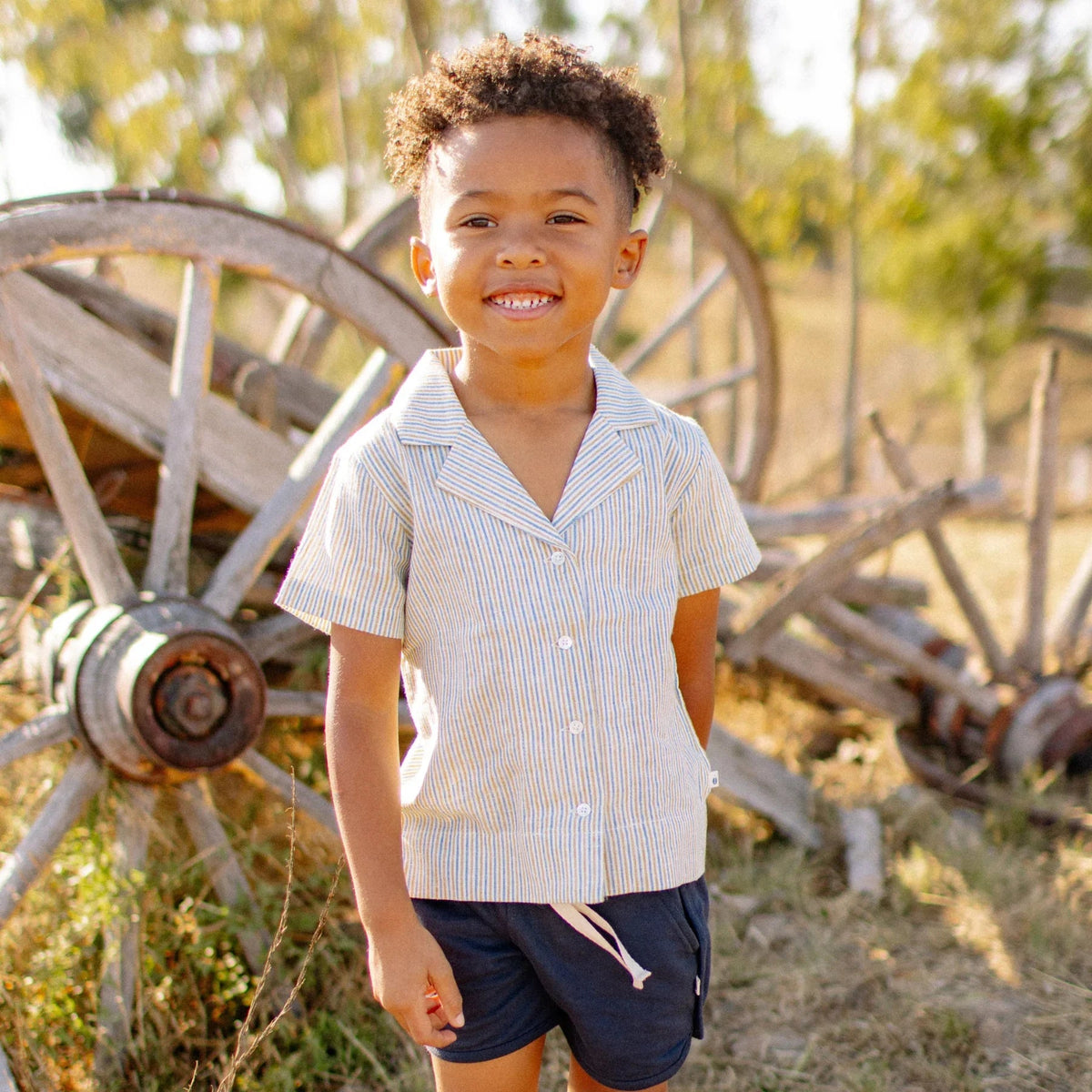 Cotton Linen Camp Shirt - Driftwood Stripe