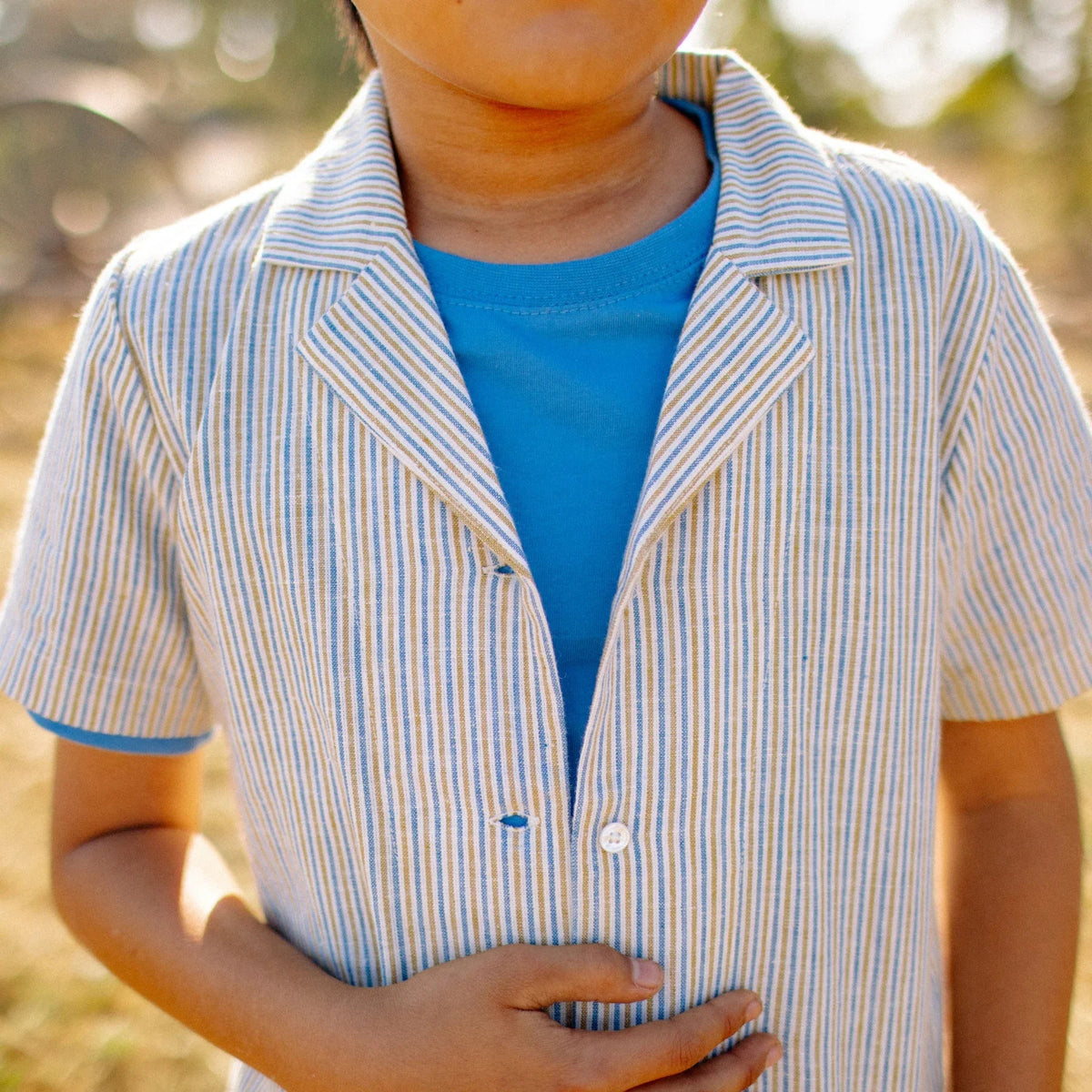 Cotton Linen Camp Shirt - Driftwood Stripe