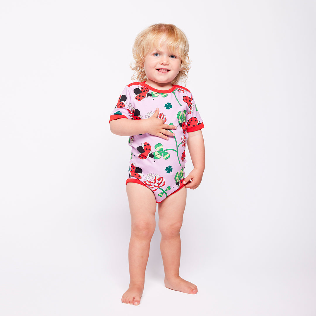 Organic Cotton Short Sleeve Bodysuit - Ladybug Print Blush Pink
