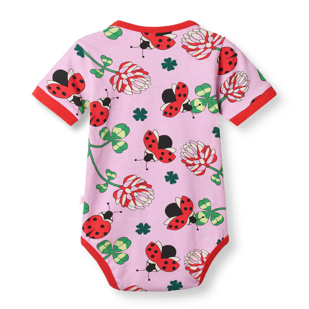 Organic Cotton Short Sleeve Bodysuit - Ladybug Print Blush Pink