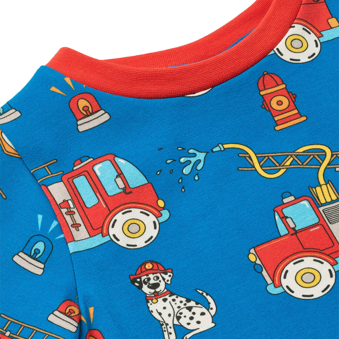 Organic Cotton Long Sleeve T-Shirt - Fire Truck Print Blue