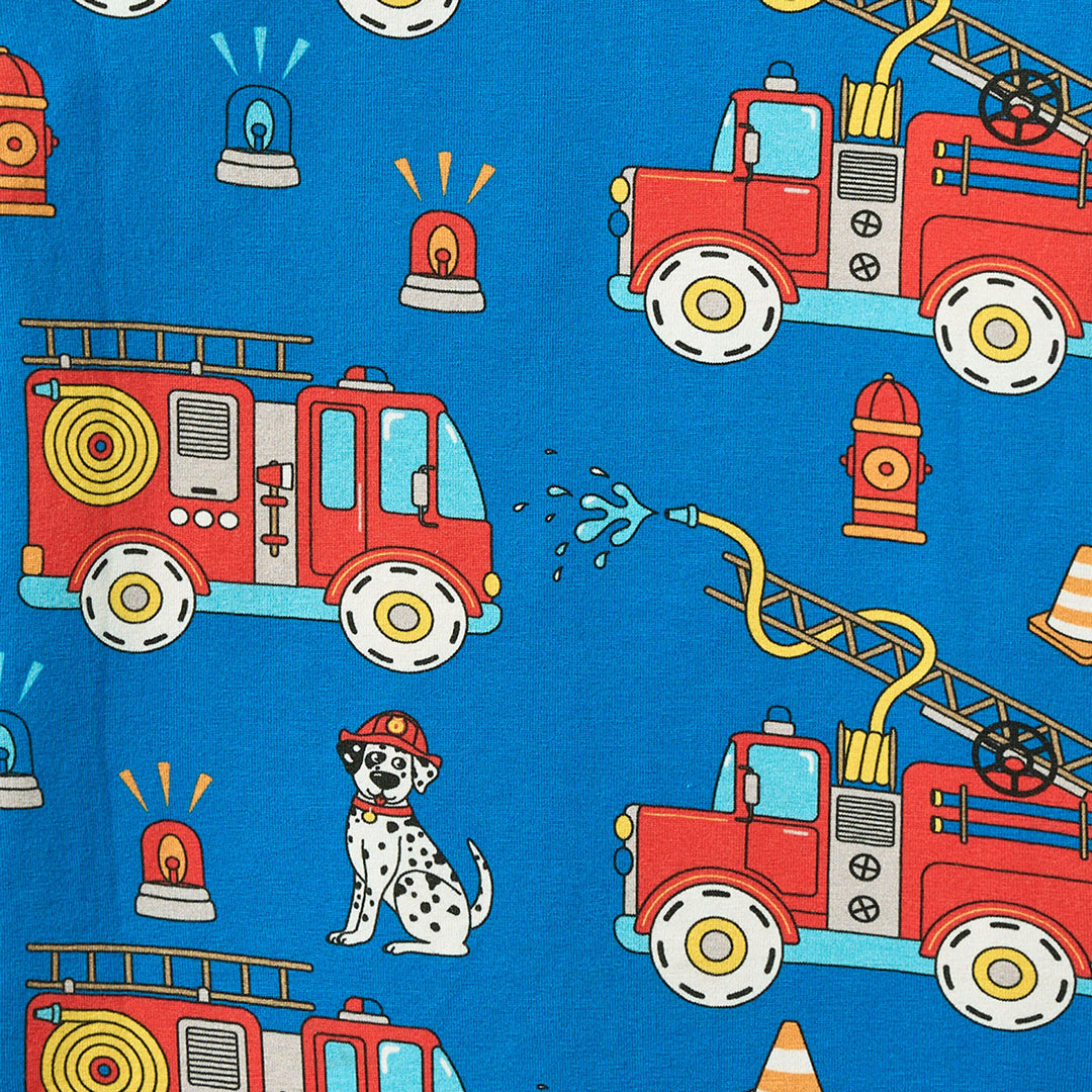 Organic Cotton Long Sleeve T-Shirt - Fire Truck Print Blue
