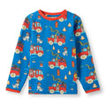 Organic Cotton Long Sleeve T-Shirt - Fire Truck Print Blue