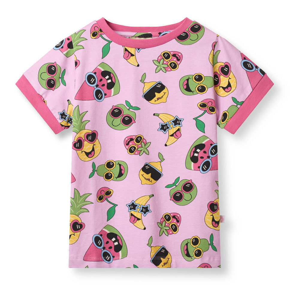 Organic Cotton Short Sleeve T-Shirt - Fruit Print Blush Pink