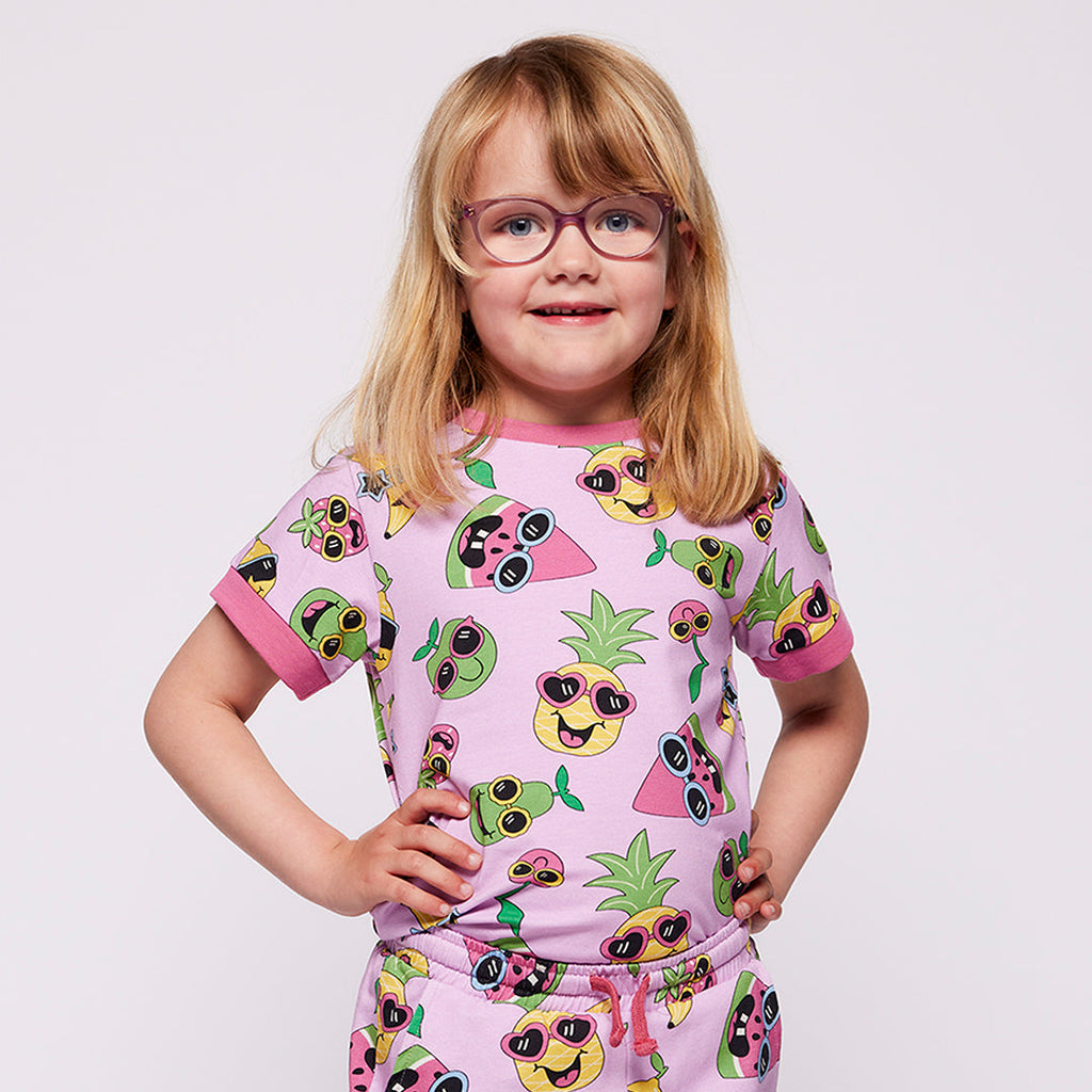 Organic Cotton Short Sleeve T-Shirt - Fruit Print Blush Pink