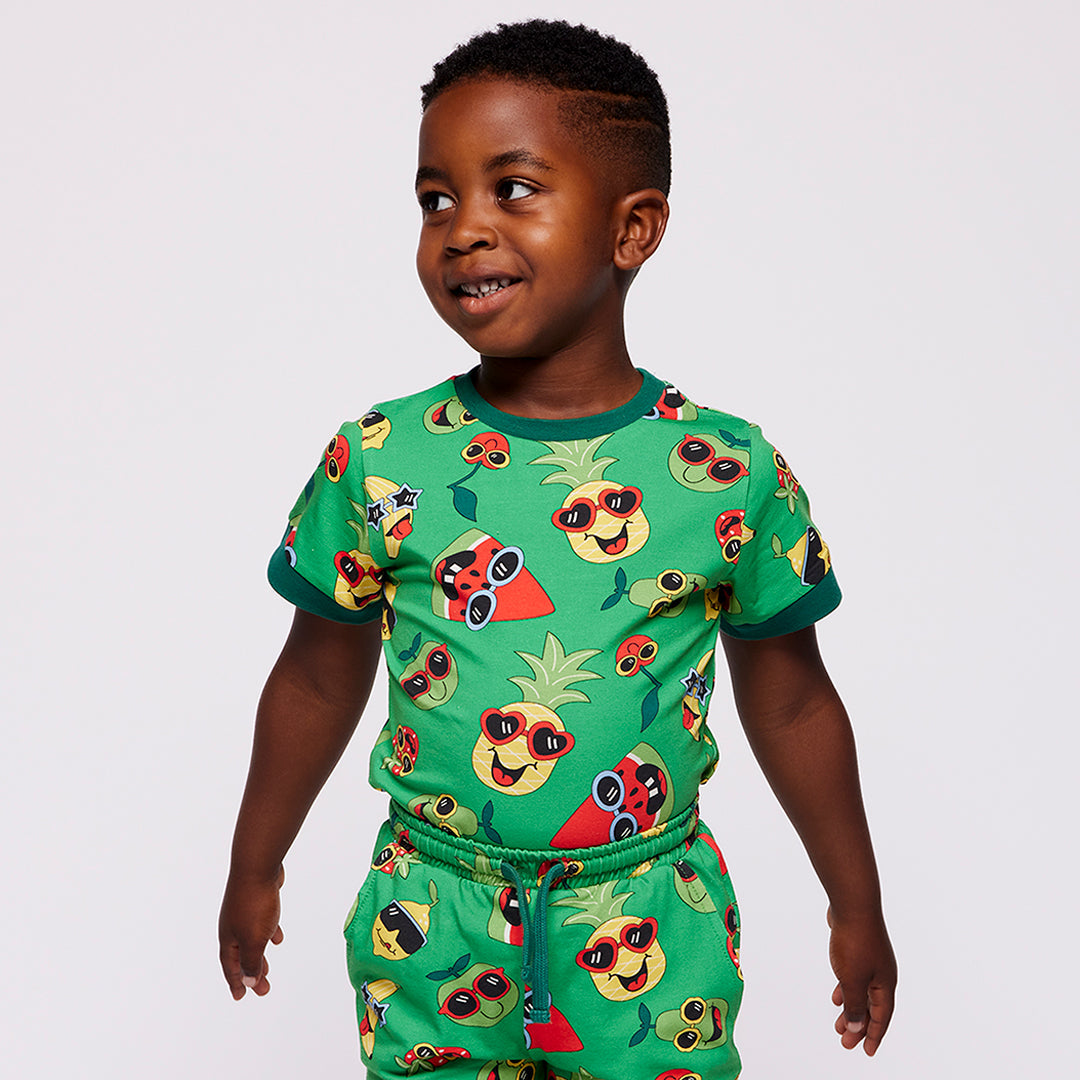 Organic Cotton Short Sleeve T-Shirt - Fruit Print Green