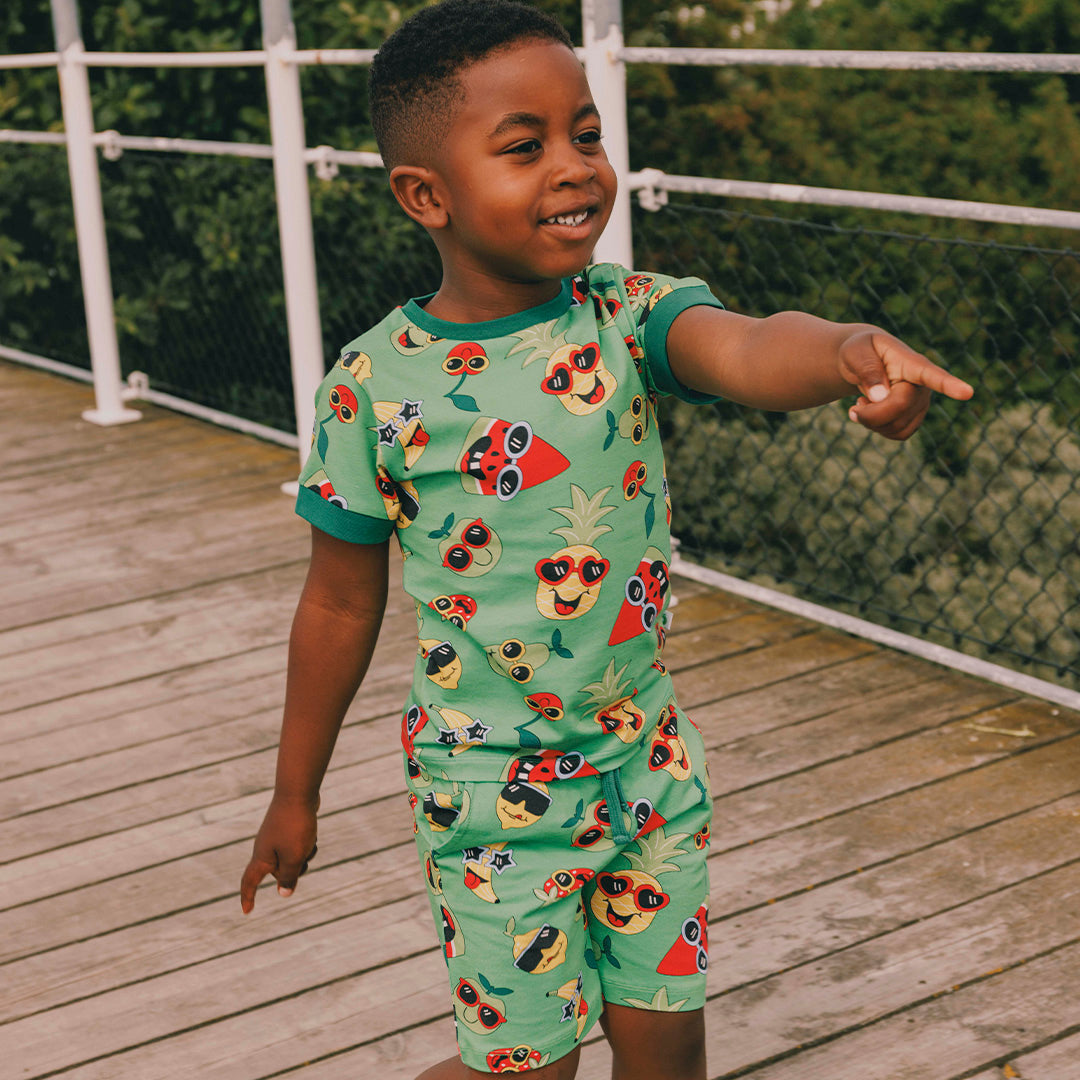 Organic Cotton Short Sleeve T-Shirt - Fruit Print Green
