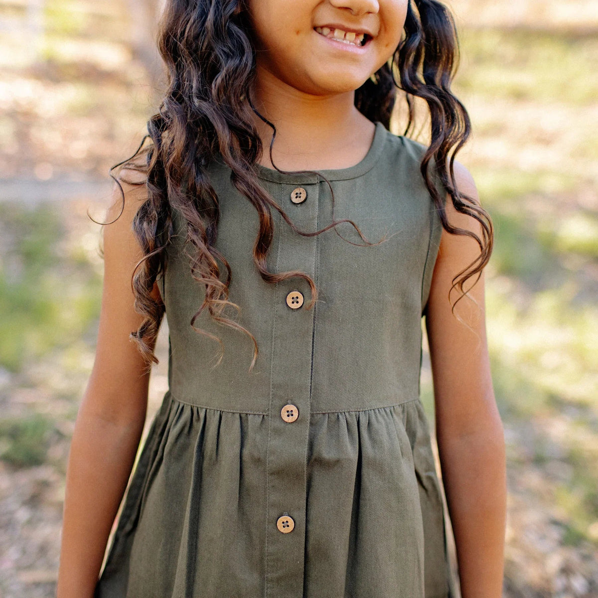Organic Cotton Twill Dress with Pockets - Dark Olive