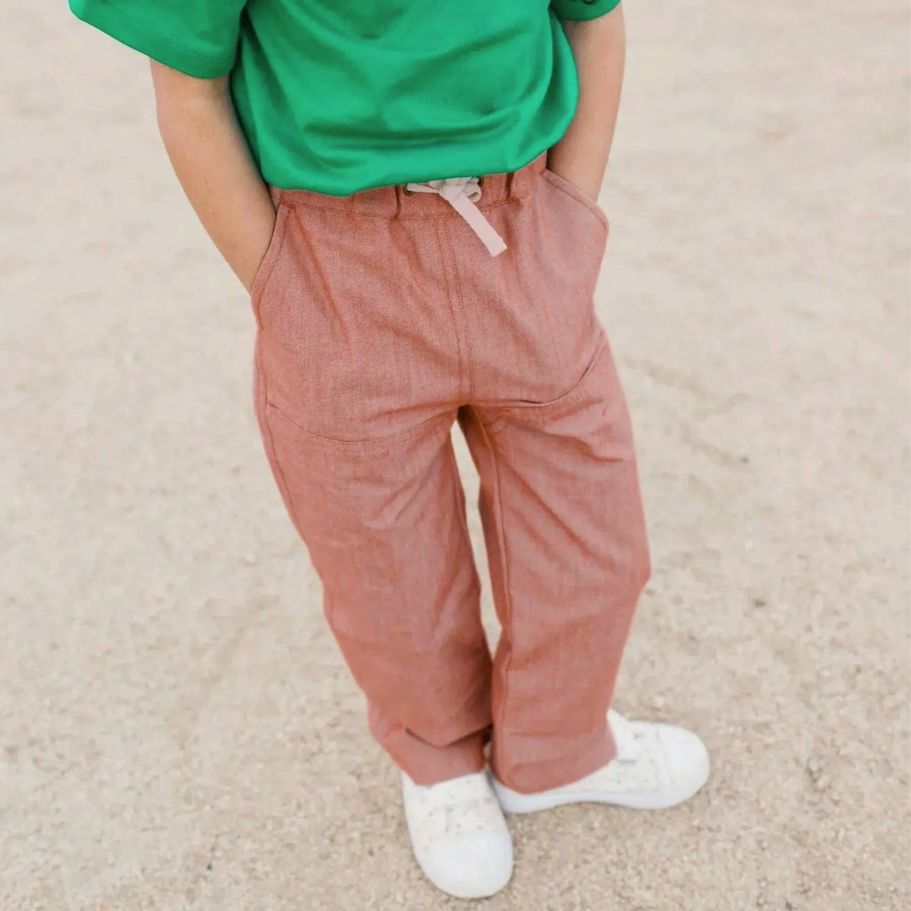 Organic Cotton Chambray Pants - Orange