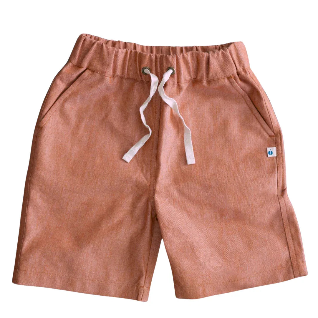 Organic Cotton Chambray Shorts - Orange