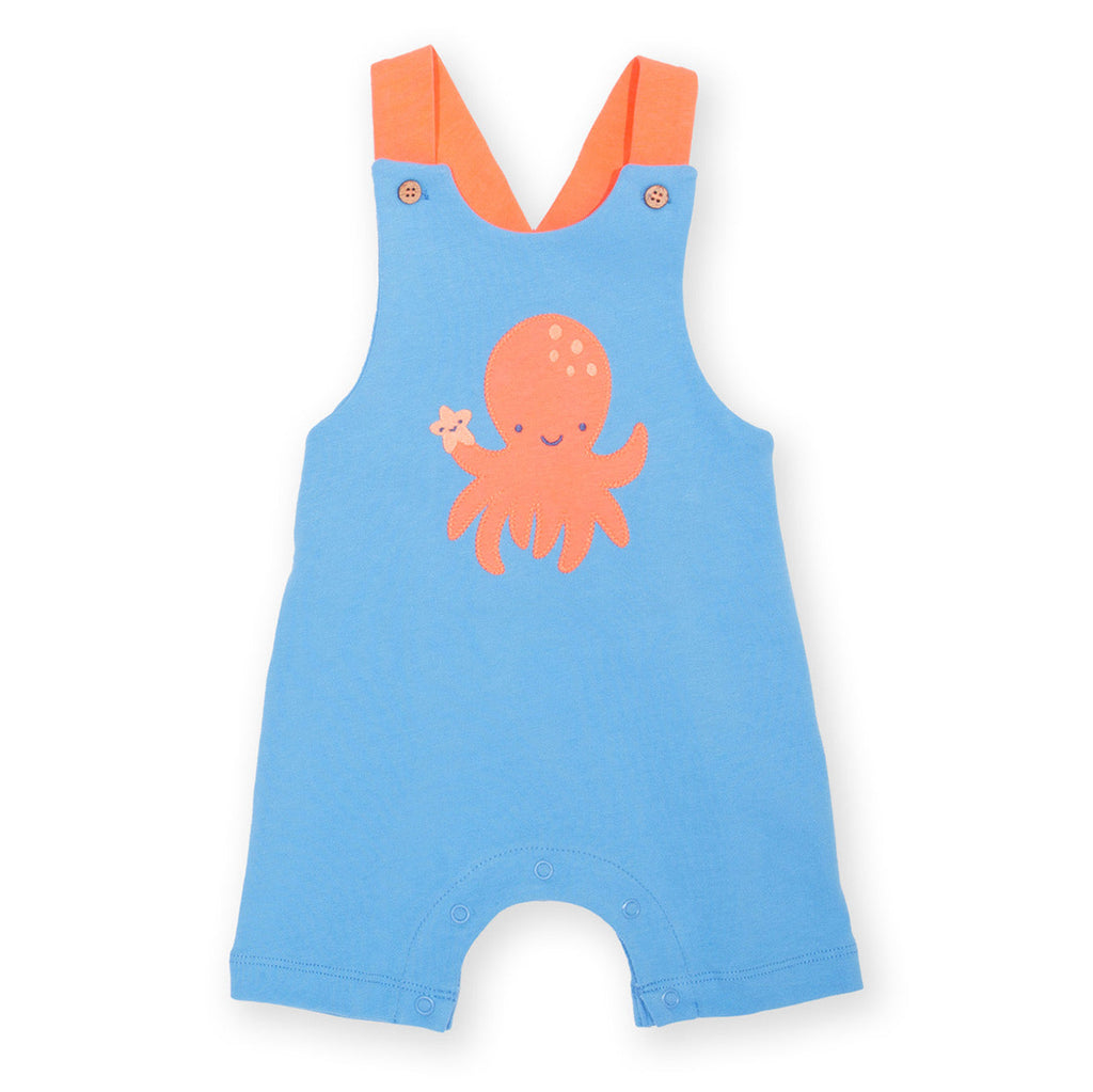 Organic Cotton Short Overalls - Octopus Appliqué