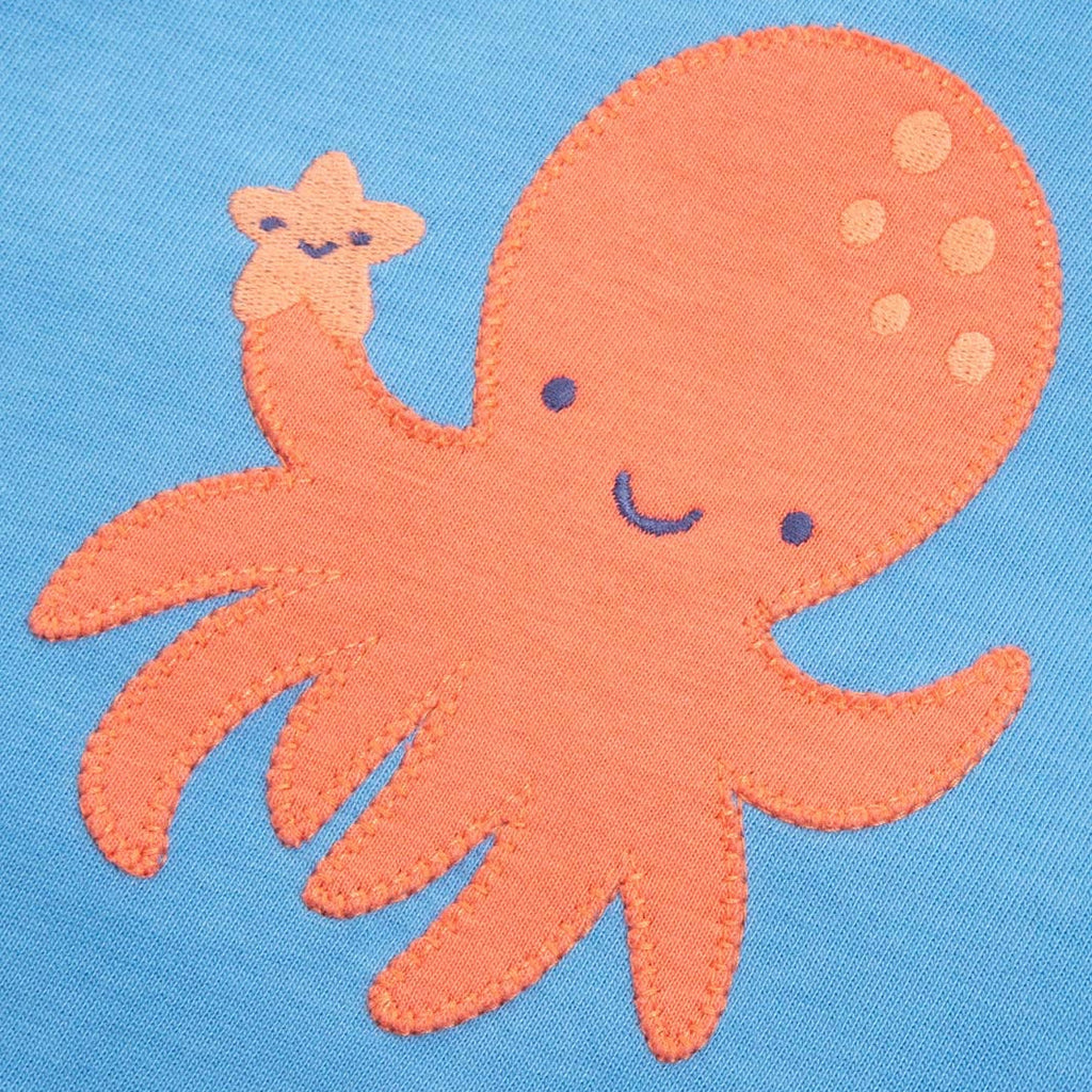 Organic Cotton Short Overalls - Octopus Appliqué