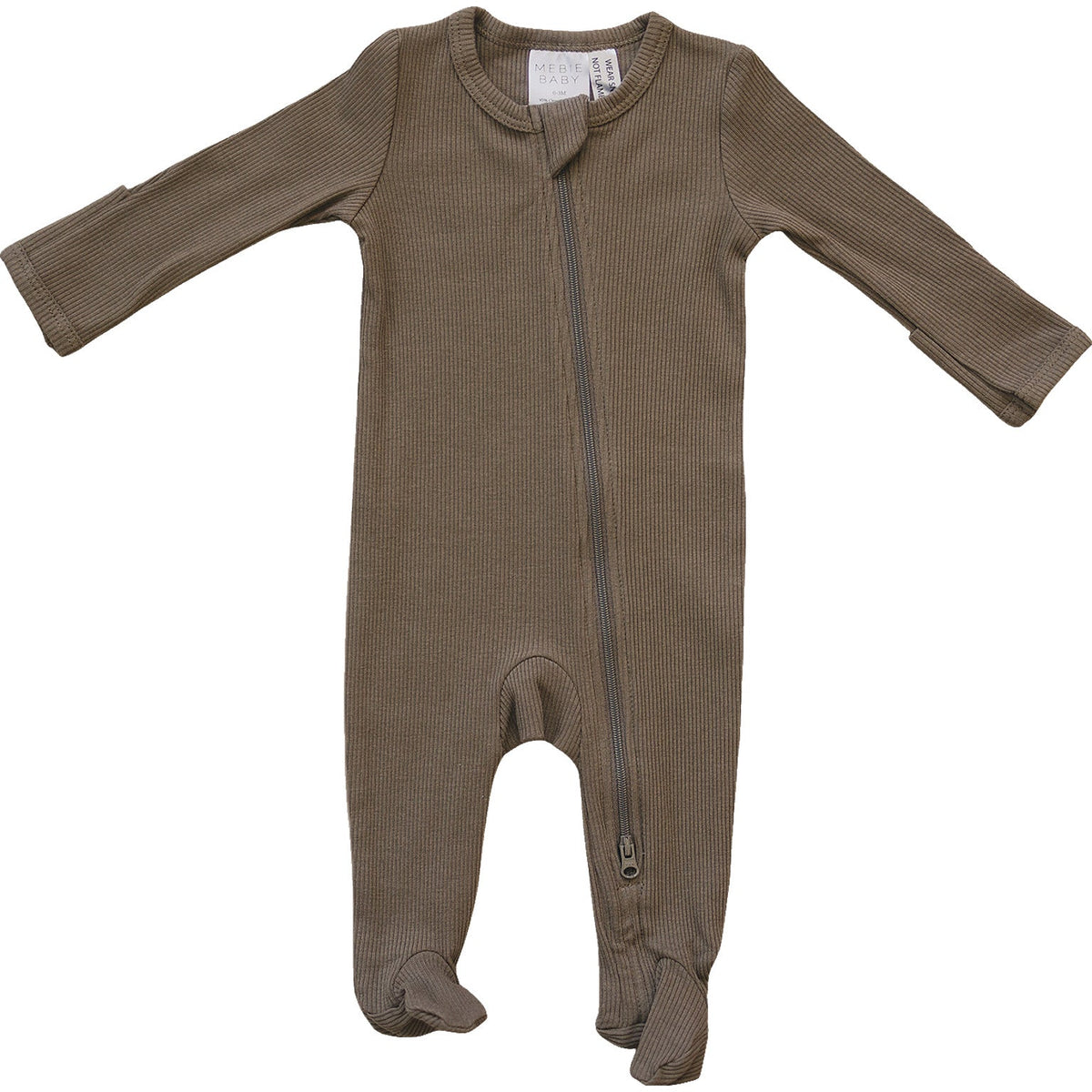 Organic Cotton Ribbed Zipper Footed Pajamas - Cocoa