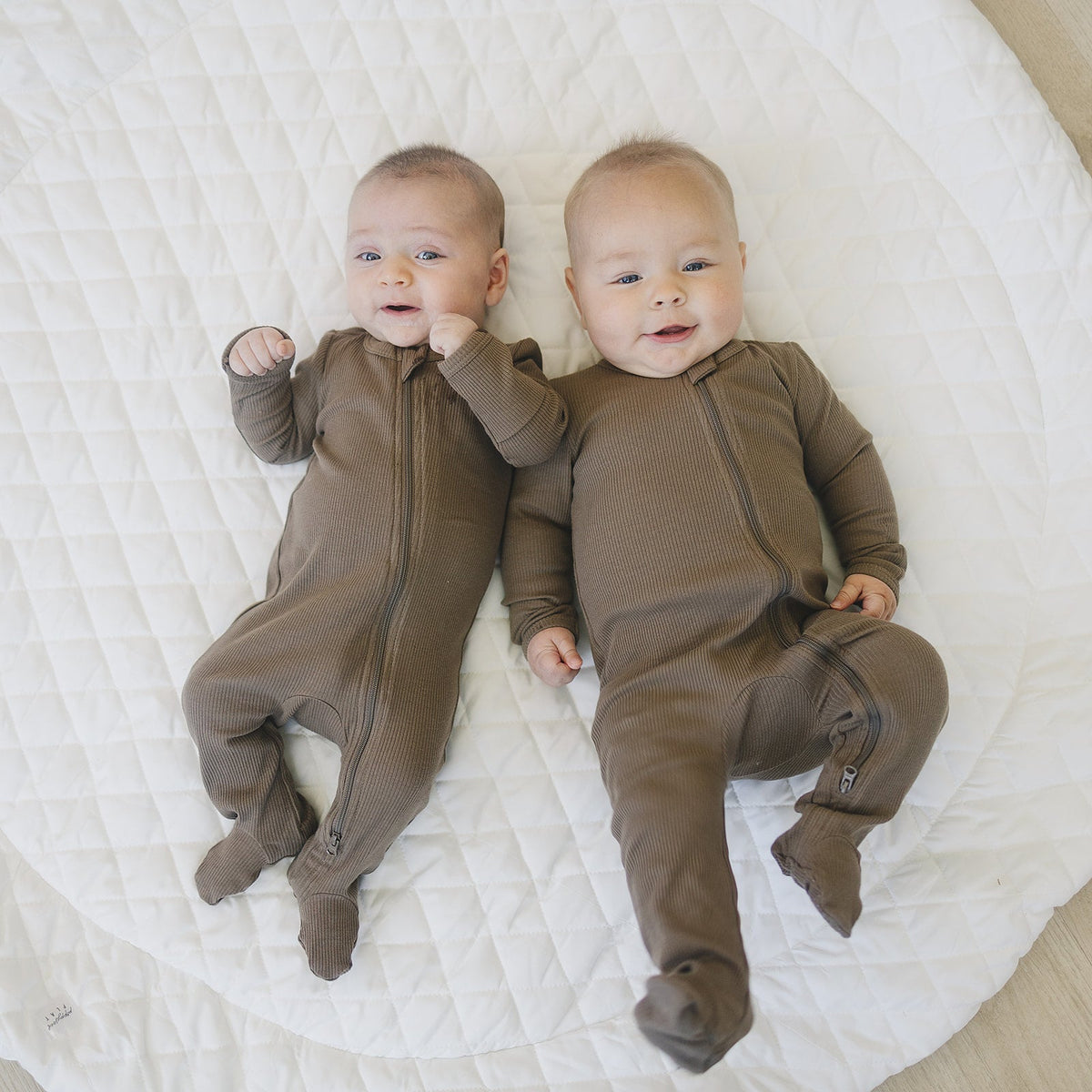 Organic Cotton Ribbed Zipper Footed Pajamas - Cocoa