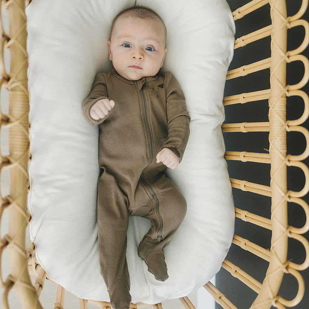 Organic Cotton Ribbed Zipper Footed Pajamas - Cocoa