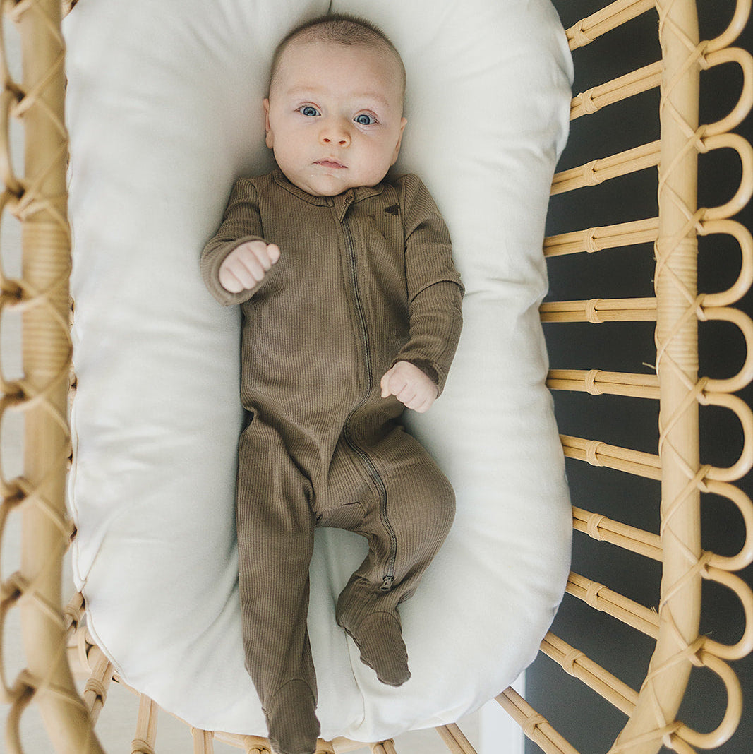 Organic Cotton Ribbed Zipper Footed Pajamas - Cocoa