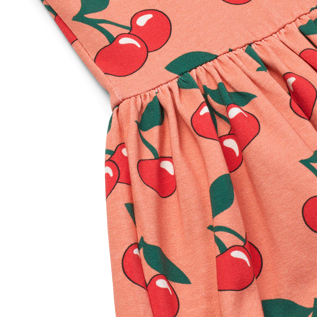 Organic Cotton Short Sleeve Dress - Cherries Print Warm Blush
