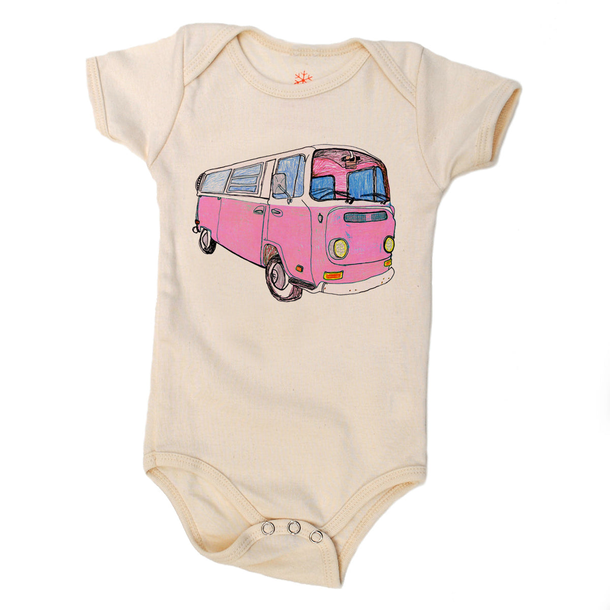 Short-sleeved bodysuit- pink VW bus*
