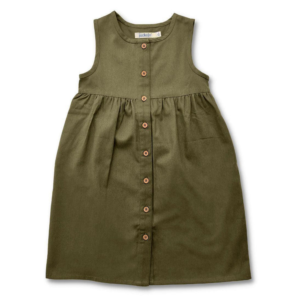 Organic Cotton Twill Dress with Pockets - Dark Olive