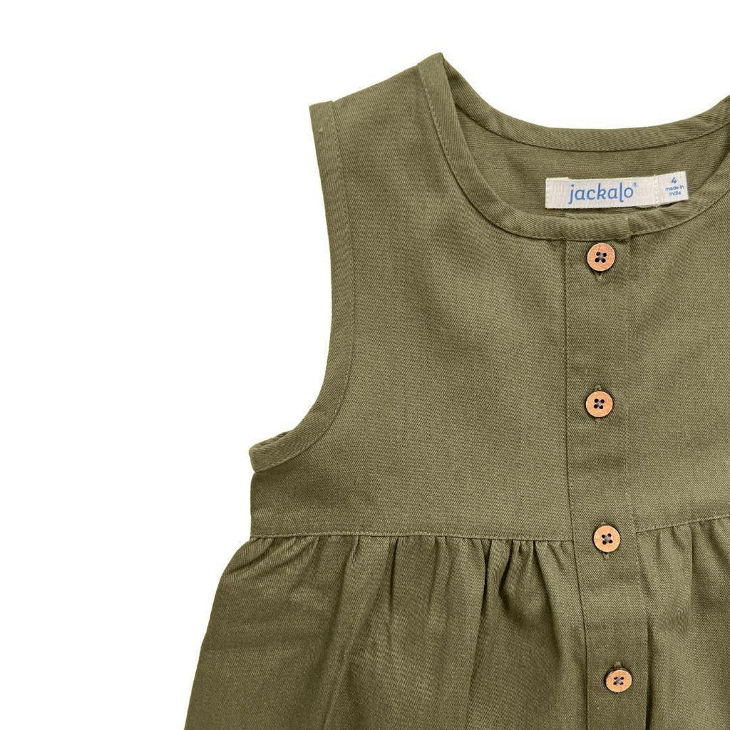 Organic Cotton Twill Dress with Pockets - Dark Olive